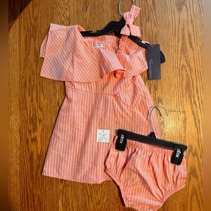 NWT Sz 18m Habitual Kids Coral & White Striped Polyester One Strap Dress w/Cover